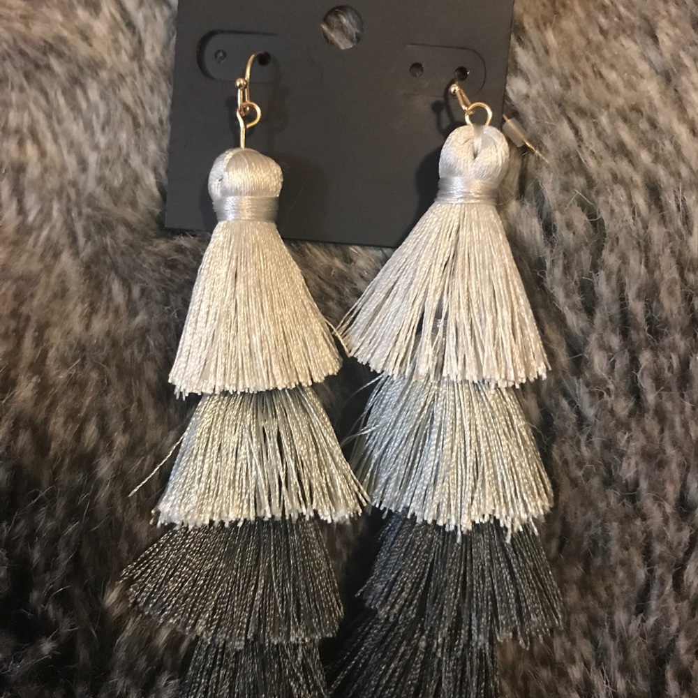 Grey ombré tassel drop earrings